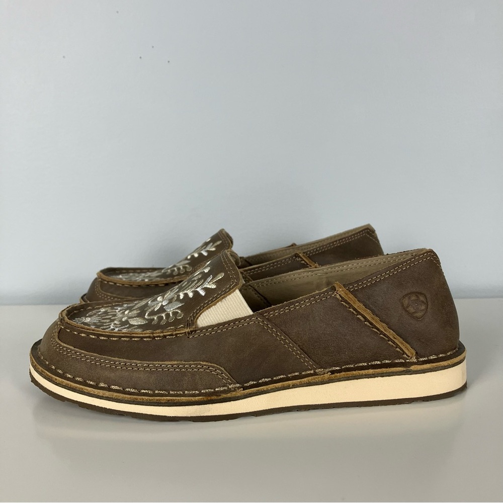 Ariat Floral Cruiser W 7.5 Brown Leather Slip On Shoes Embroidered Boho Western - Picture 6 of 16